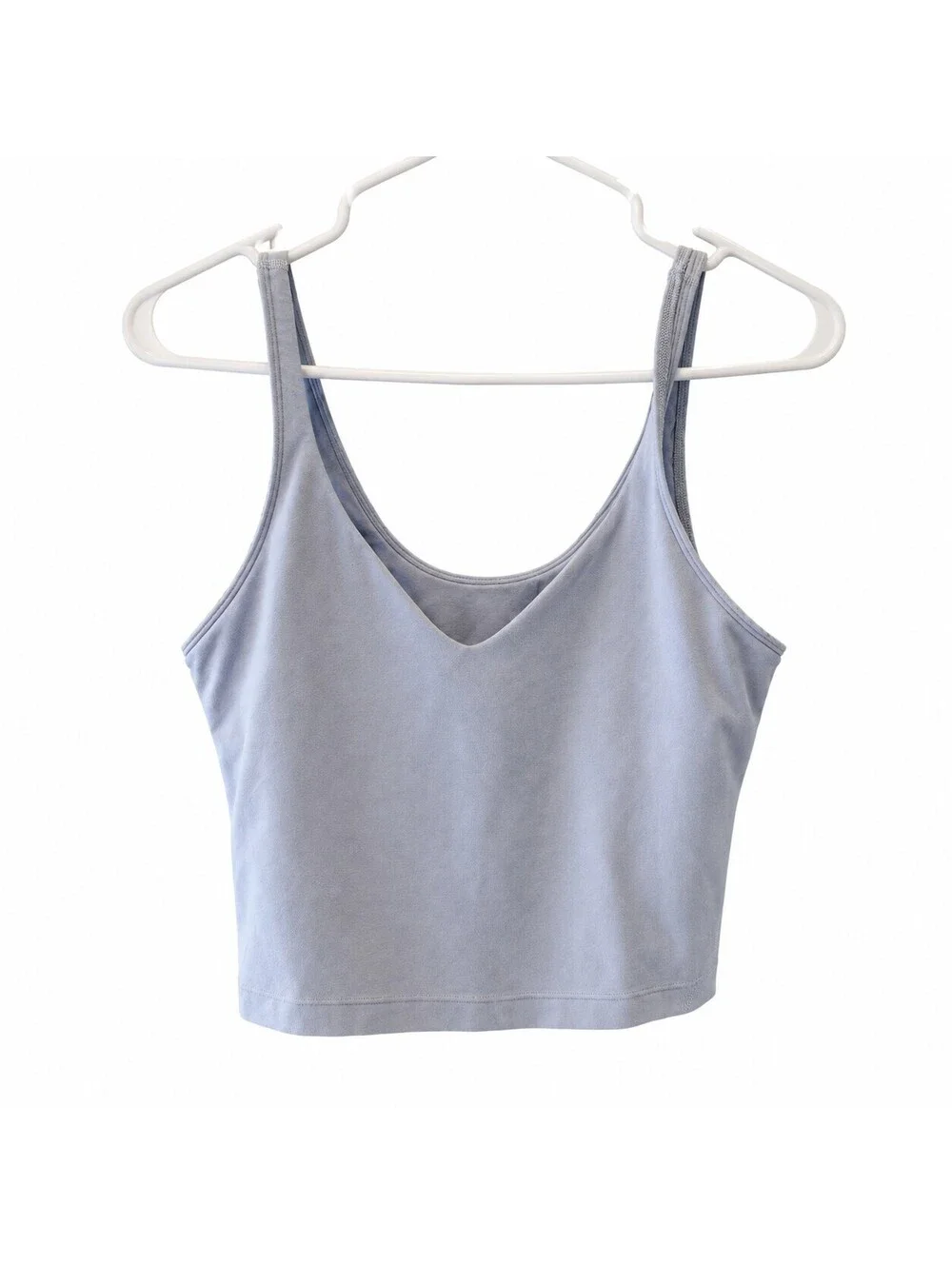 Lululemon Light Blue Athletic Crop Tank Top with V-Neck and Stretch Fabric